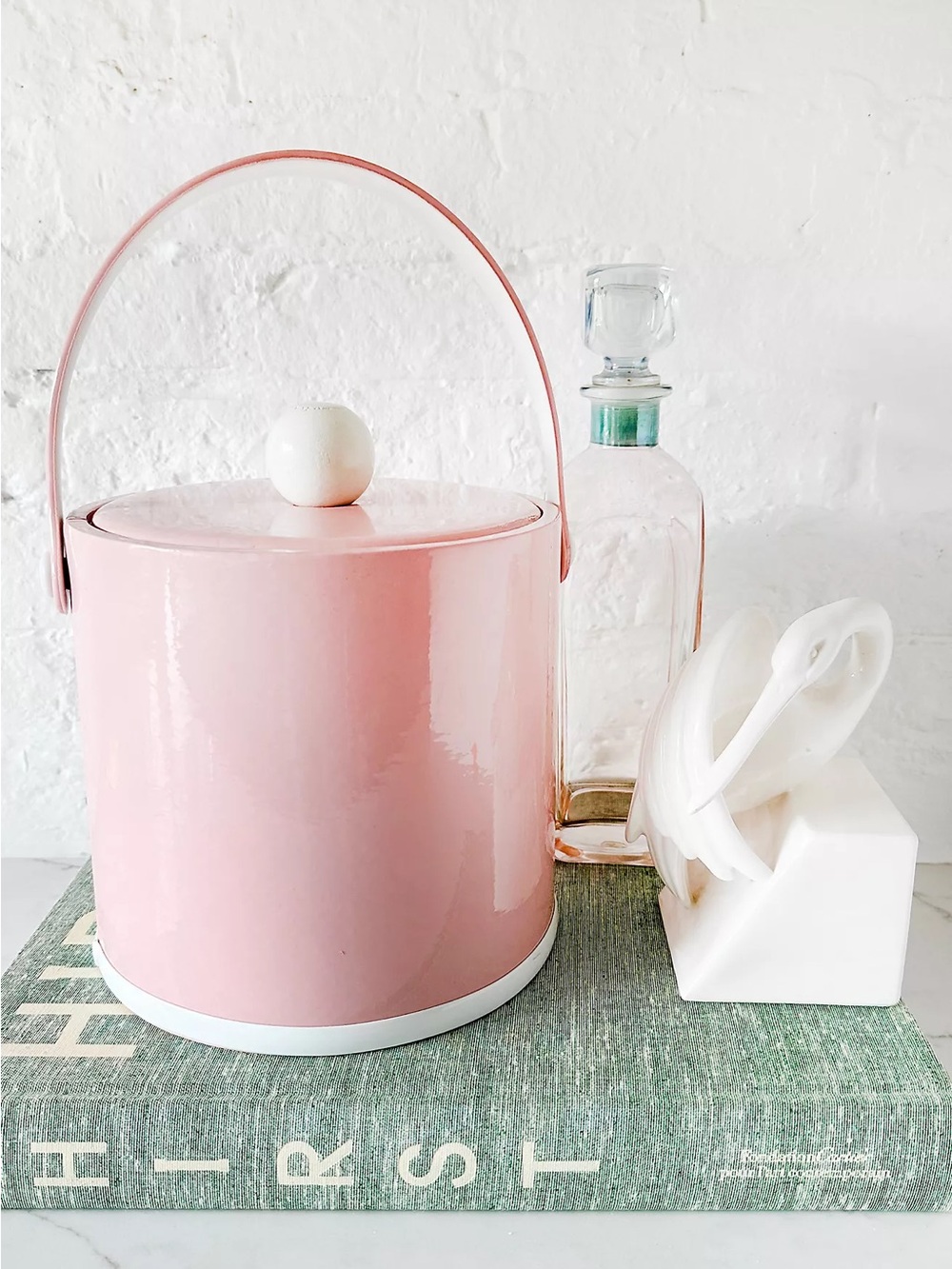Pink Retro Ice Bucket with Handle and tray